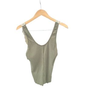 NWT Free People Intimately Size Small Women's Green Lace Tan Top